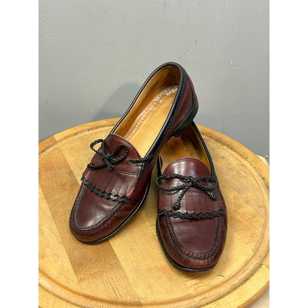 Allen Edmonds Loafers Men 12 D Burgundy Woodstock Kiltie Tassel Two-Tone 27092